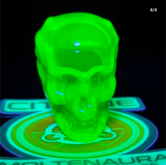 Uranium glass human skull pendant